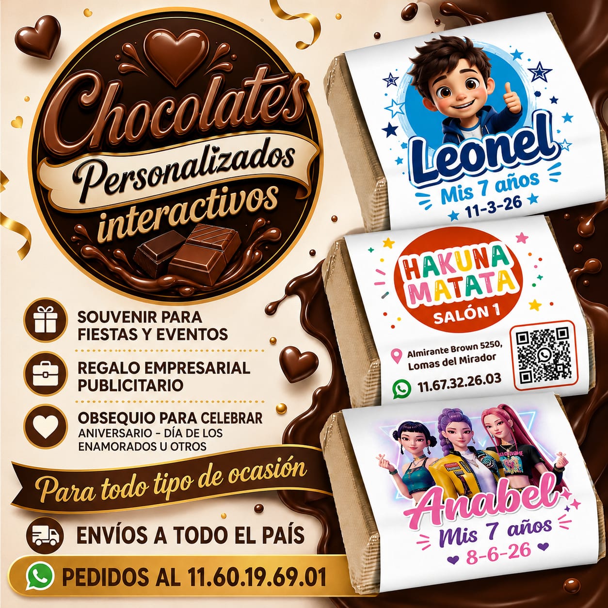 Chocolates personalizados para todo tipo de eventos. Consultas por whatsapp al +5491160196901